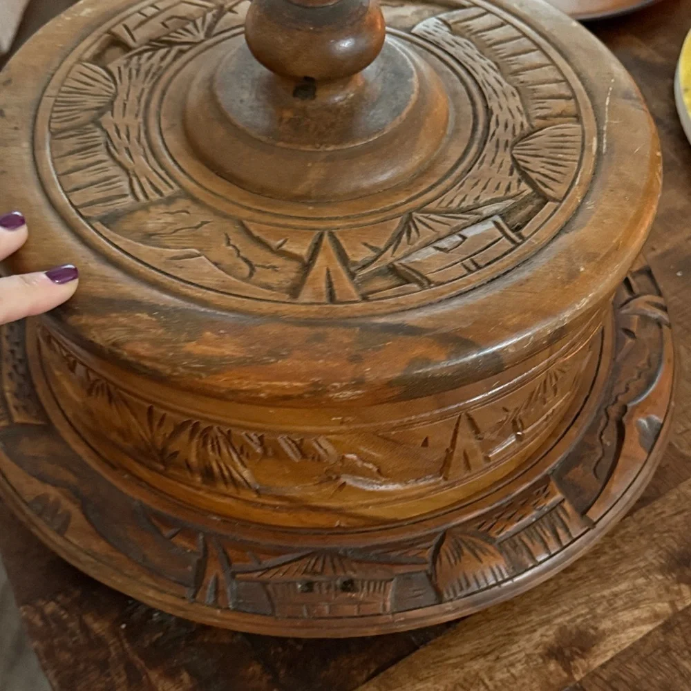 Handcrafted Wooden Storage Box with Lid teak cake stand holder lazy susan